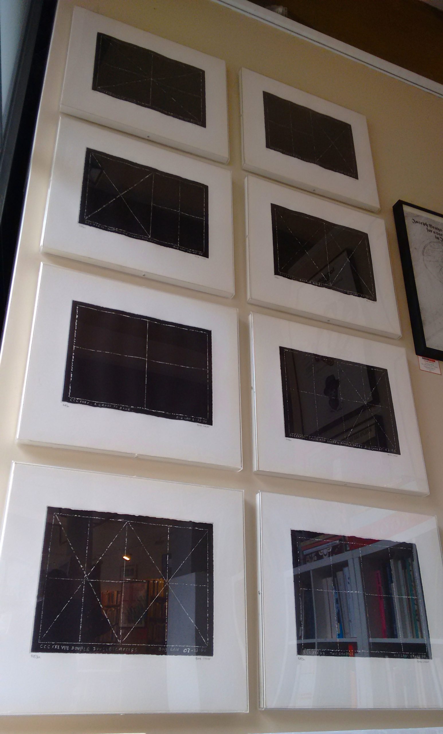 A sequence of eight Bob Law etchings on paper – Kisses and Crosses (2000, 2003)